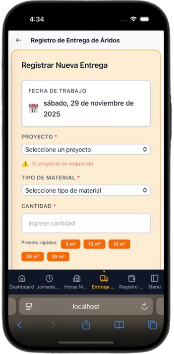 Entrega de Áridos - mobile